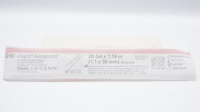 BD 381434 Insyte Autoguard Shielded IV Cath. 20Ga x 1.16inch 60mL/min